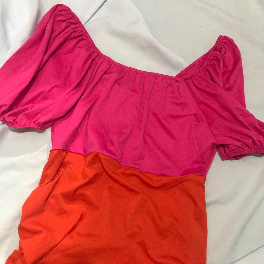SHEIN CURVE 3XL SEXY PINK ORANGE RUCHED MINI DRESS, Women's Fashion, Dresses  & Sets, Dresses on Carousell