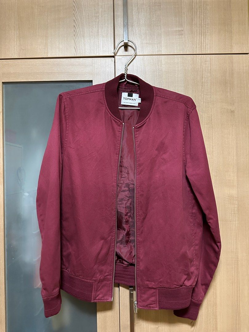 Topman Burgundy Cotton Bomber Jacket