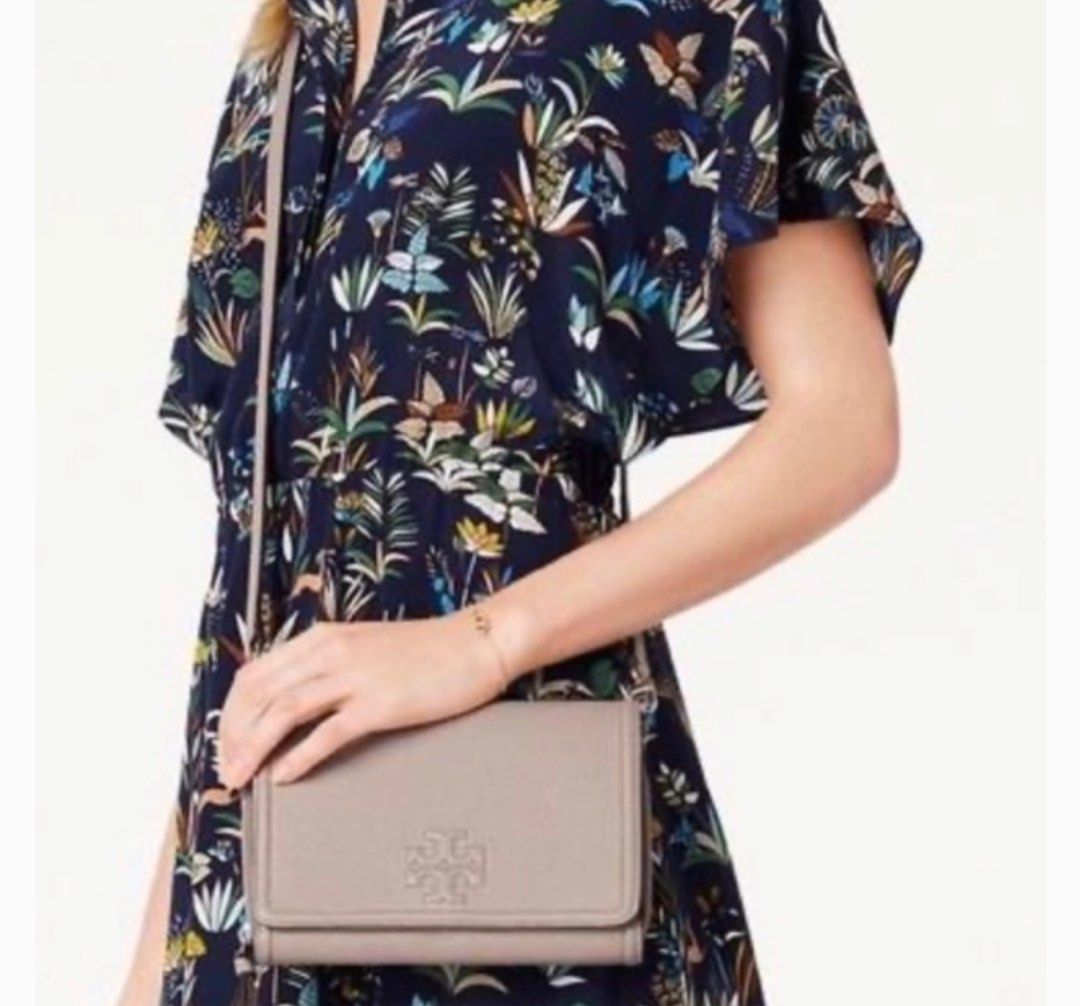 Tory Burch Thea Flat Wallet Grey Leather Crossbody Bag, Luxury, Bags u0026  Wallets on Carousell