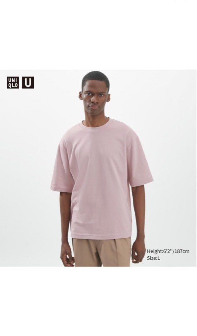 UNIQLO U AIRism Cotton Oversized Crew Neck Half-Sleeve Boxy Purple T-Shirt  S