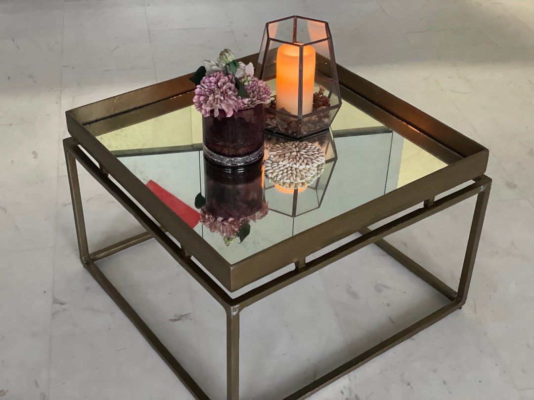 Vintage Brass mirror Coffee Table, Furniture & Home Living, Furniture