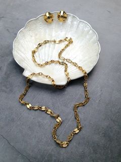 Vintage flat mariner chain necklace with free earrings from Japan