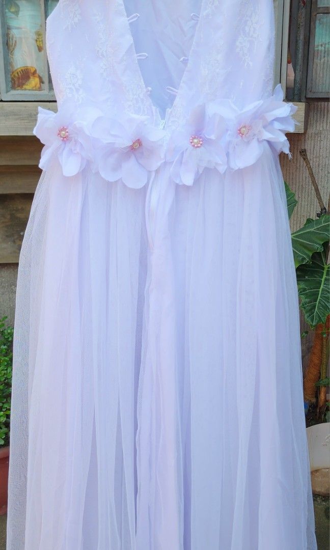 White With Pink Ribbon And Accent Gown, Women'S Fashion, Dresses & Sets,  Dresses On Carousell