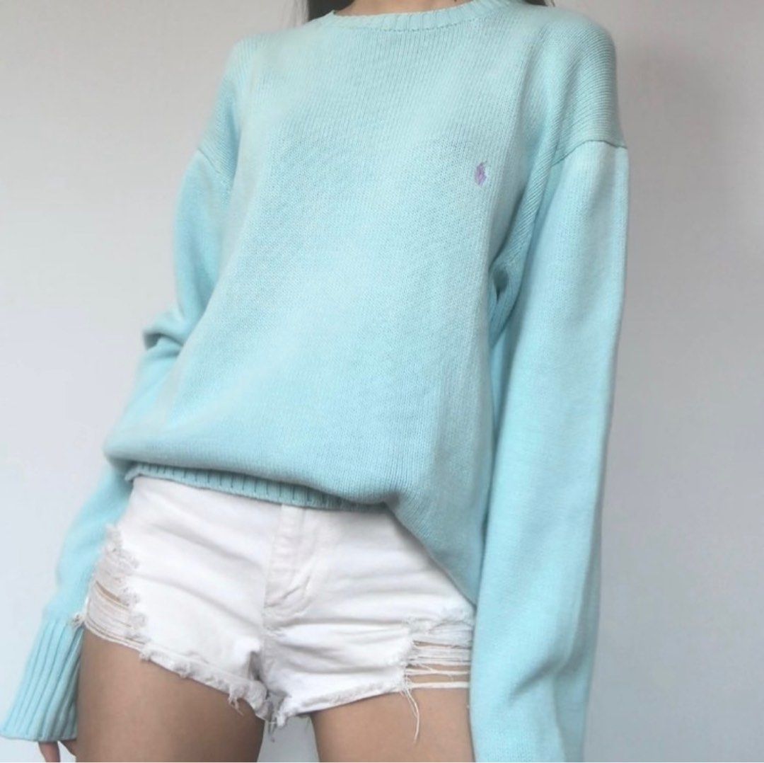 Original Women Polo Ralph Lauren PRL Baby Blue Rib-Knit Jumper, Women's  Fashion, Tops, Other Tops on Carousell