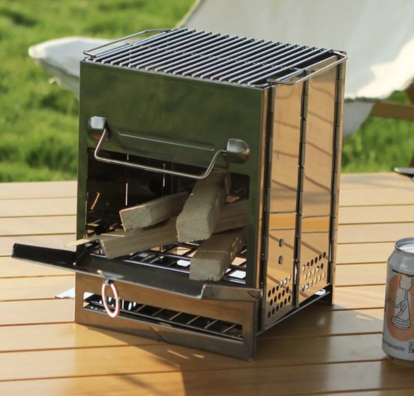 Wood stove foldable stainless steel (Large), Sports Equipment, Hiking u0026  Camping on Carousell