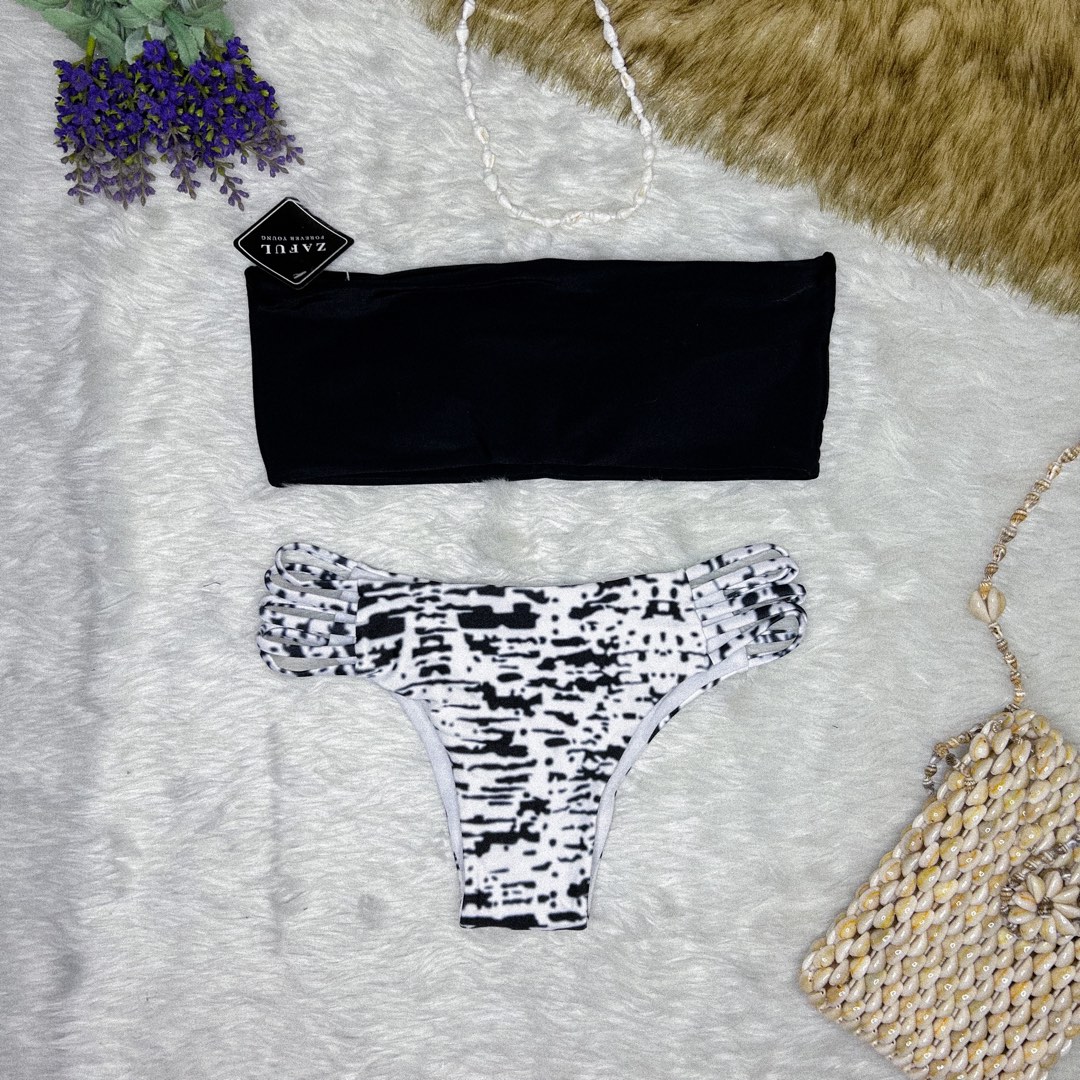 ZAFUL Women's Sexy Cutout Bikini Set High Cut Textured Metal Ring Cheeky Swimsuit Two Piece Bathing Suit