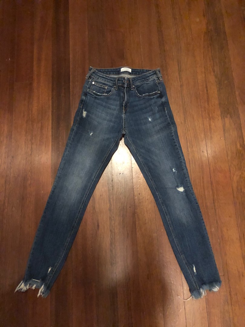 Jean Femme Zara Basic Noir - Bas De Jambe Zippé - Taille 38 - Occasion Très Bon état
