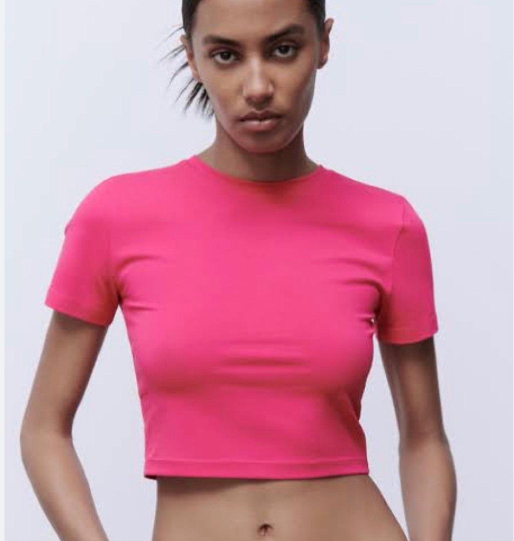 zara pink crop top, Women's Fashion, Tops, Shirts on Carousell