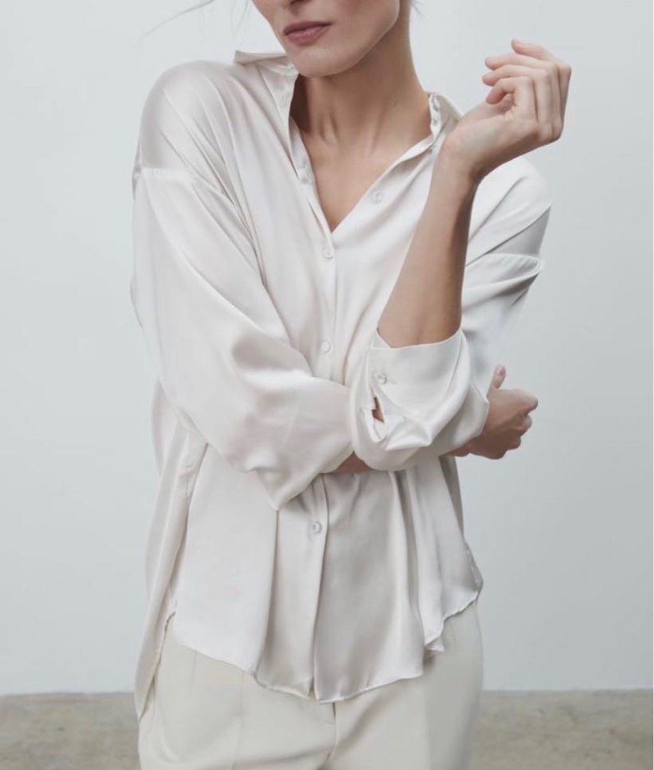satin button up shirt zara