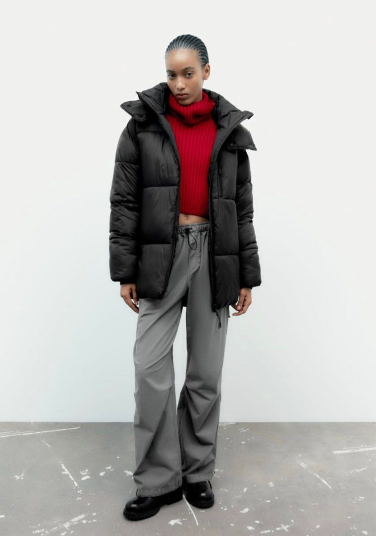Zara black outlet quilted coat