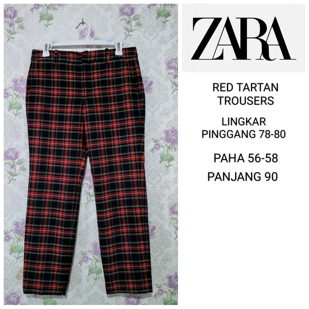 Zara red tartan trousers on sale