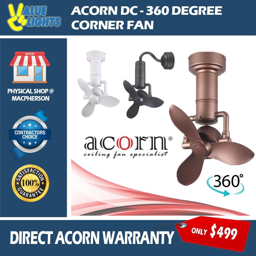 ACORN DC360 Corner Fan (Ceiling Fan / Wall Mount Fan) 16", Furniture