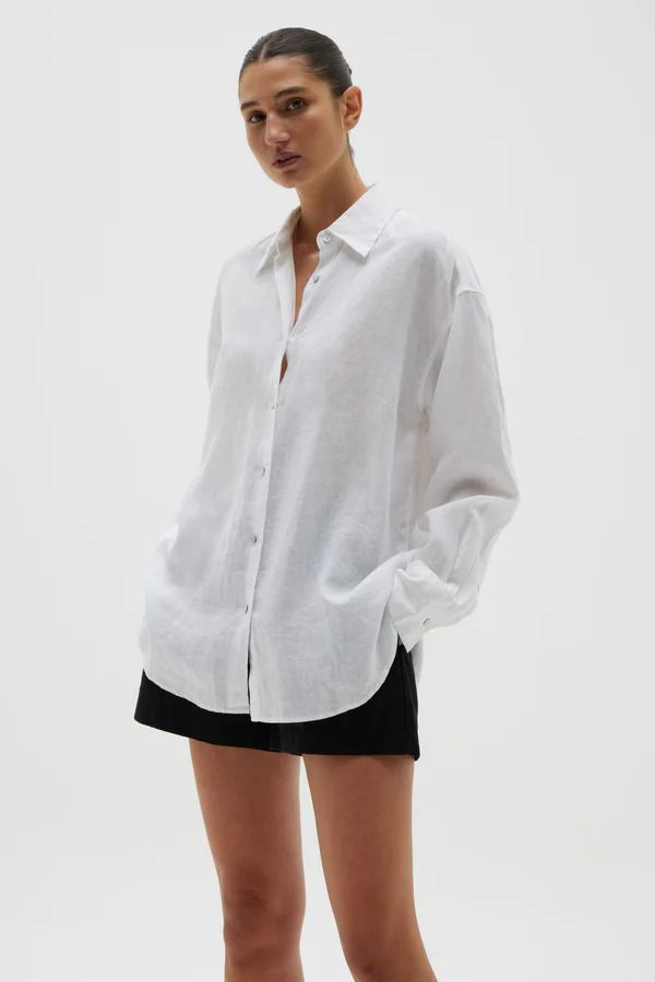 Assembly Label Oversized Linen Shirt in White, Women's Fashion, Tops ...