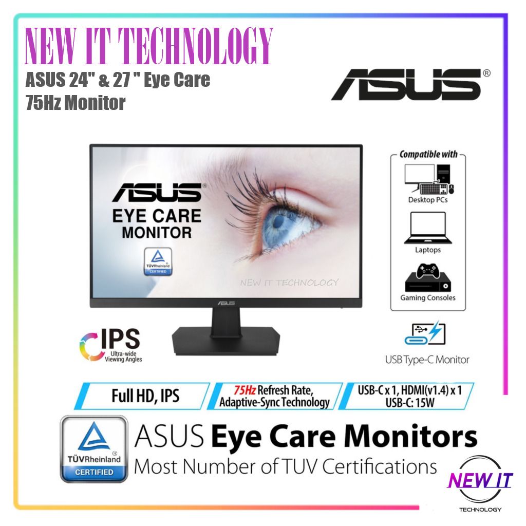 ASUS VA24ECE 24" & VA27ECE 27" Eye Care Monitor (1920x1080,USB-C,IPS ...