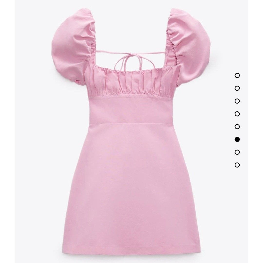 Zara pink puff sleeve linen blend dress, Women's Fashion, Dresses u0026 Sets,  Dresses on Carousell