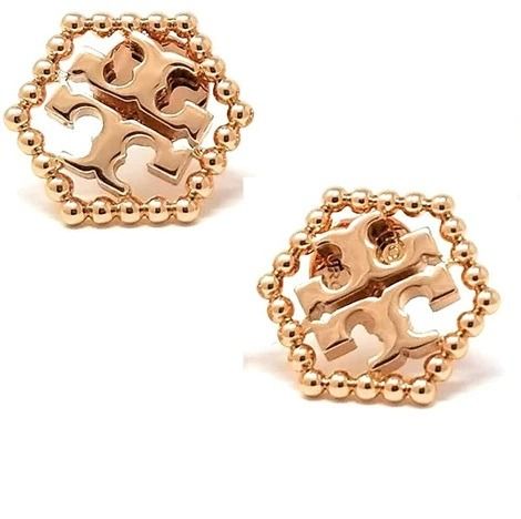 BRAND NEW AUTHENTIC INSTOCK TORY BURCH LOGO HEXAGON STUD EARRINGS 84510 ROSE GOLD