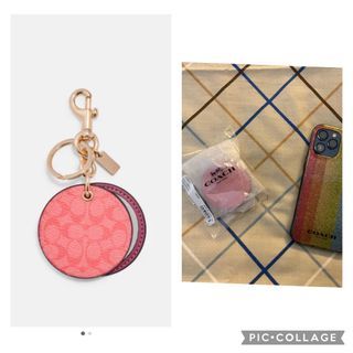 New with Tags Condition Coach Signature Mirror Keychain Fob Bag Charm PINK LEMONADE