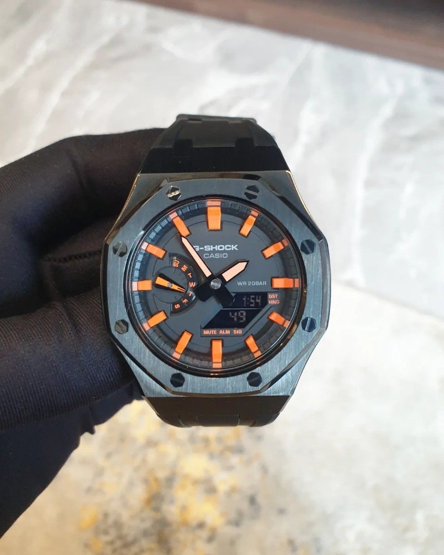 Casio black clearance and orange watch