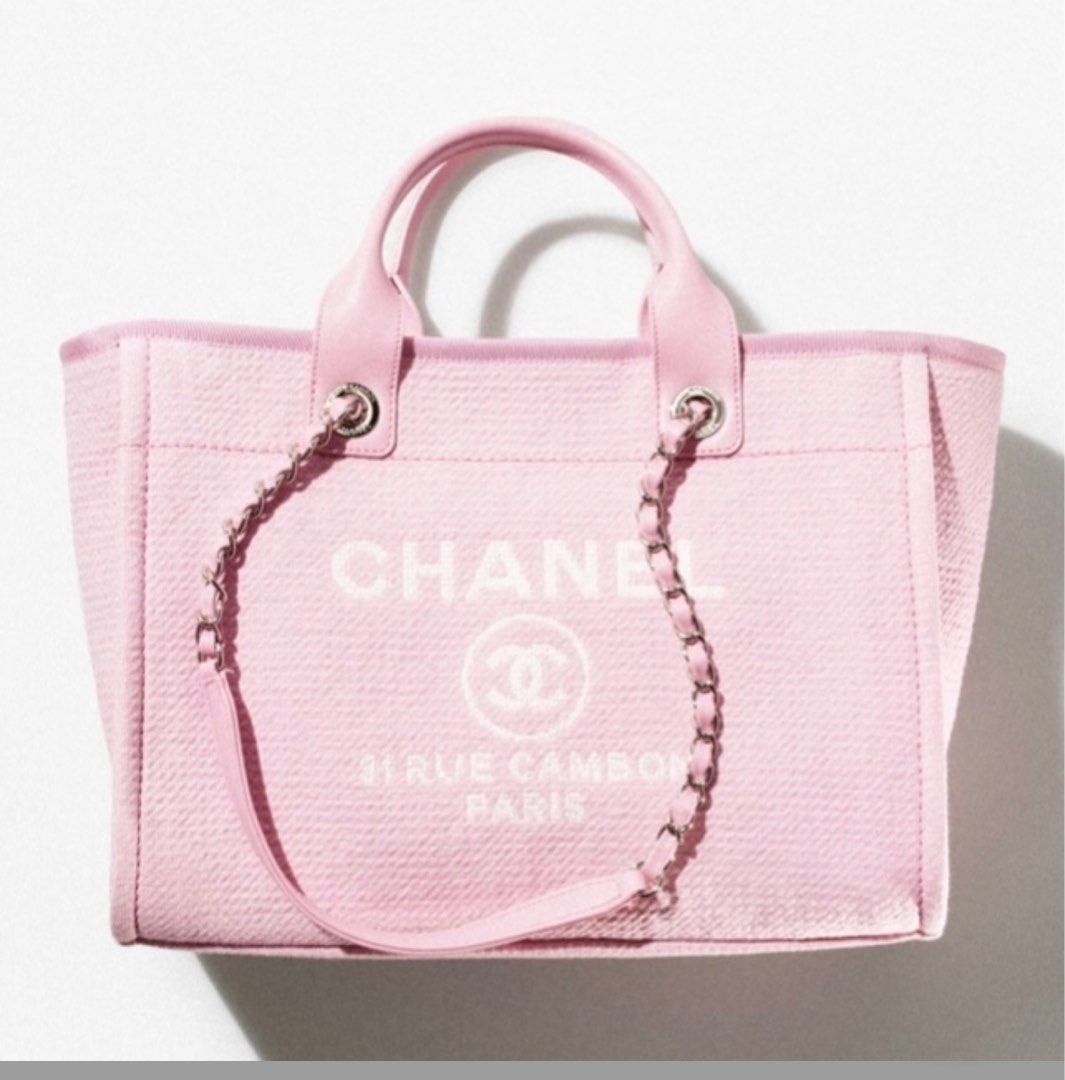 CHANEL 22B Sakura Pink Deauville Tote Tweed Small Shopping Bag