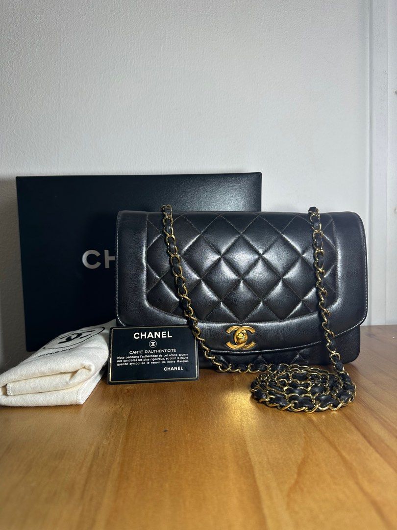 Chanel Diana in Black lambskin with 24K gold hardware (Full Box Set),  Luxury, Bags & Wallets on Carousell