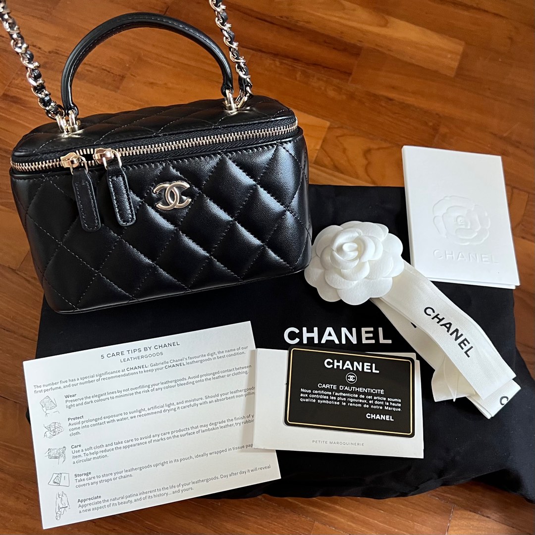 Chanel top handle vanity in grey lambskin, Luxury, Bags & Wallets on  Carousell