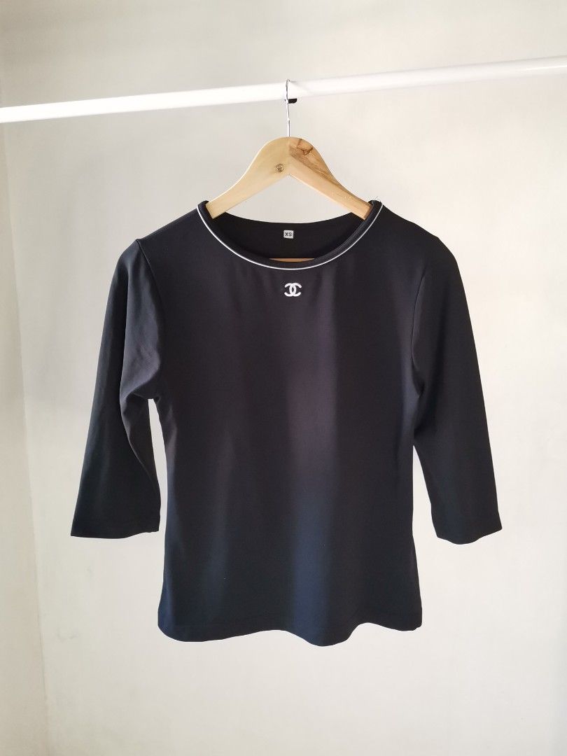 Chanel Vintage 90s Employee Uniform Black 3/4 Sleeve Embroidered Logo ...