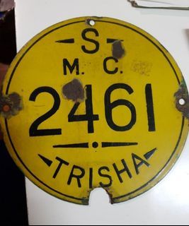 Enamel Trishaw Trisha license number plate