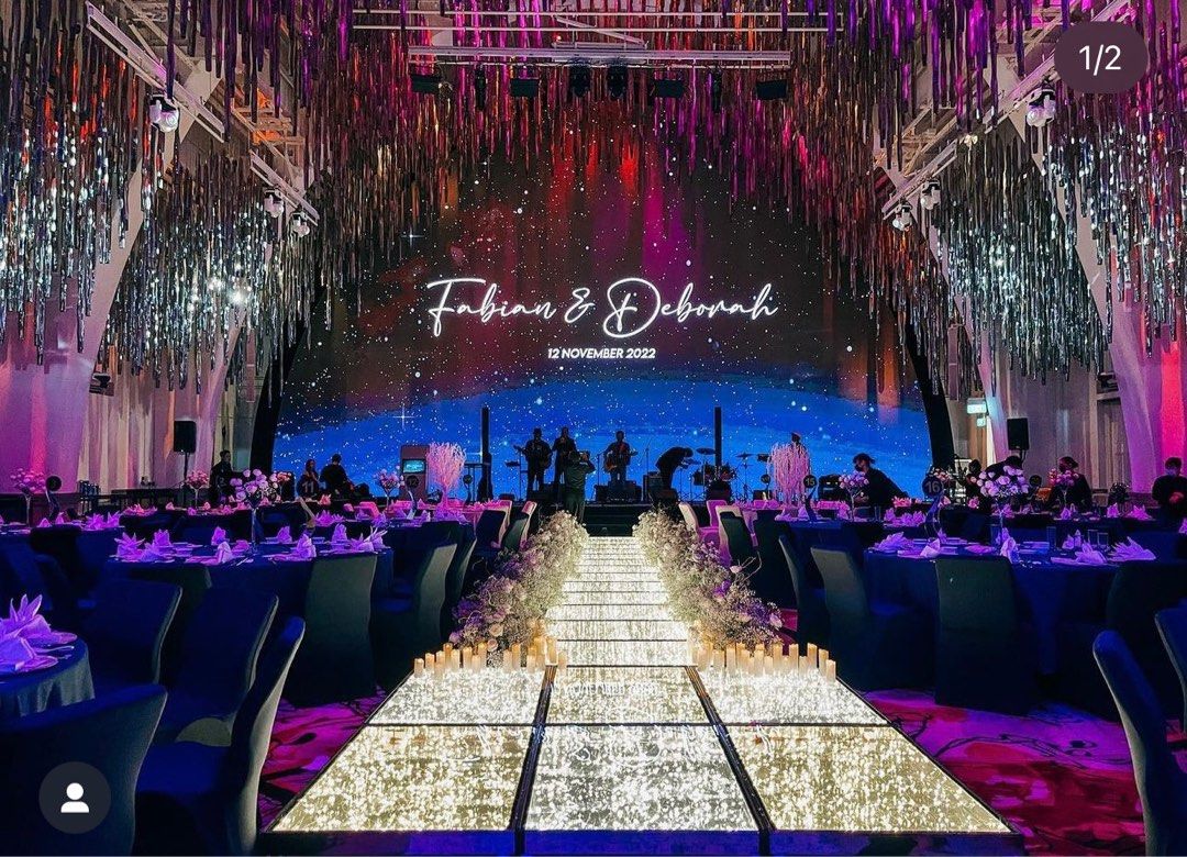 Fairylights platform aisle and fairylights dancefloor wedding ballroom ...