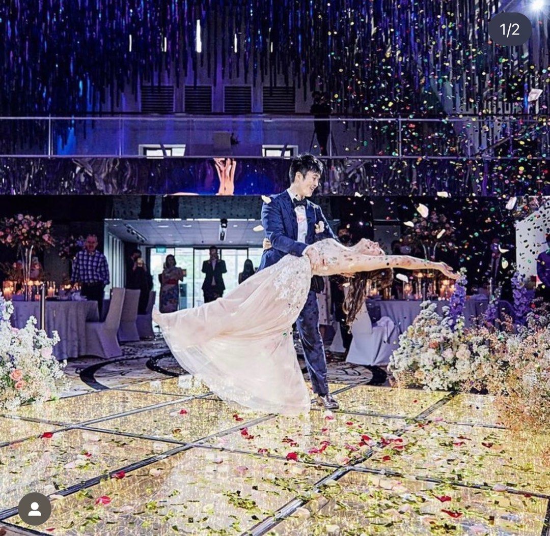 Fairylights platform aisle and fairylights dancefloor wedding ballroom ...