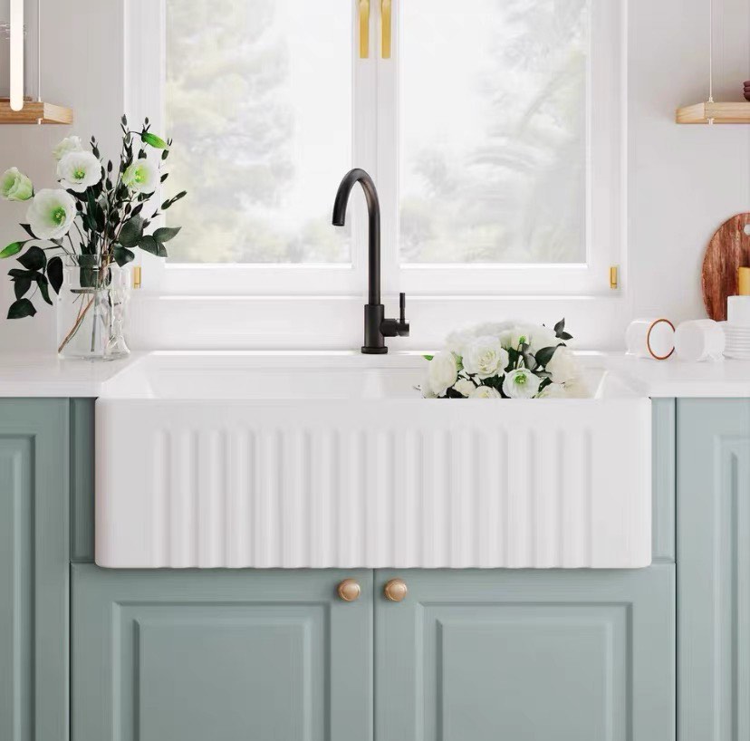 Country Style Fluted Kitchen Farmhouse Sink, Furniture & Home Living, Bathroom & Kitchen ...