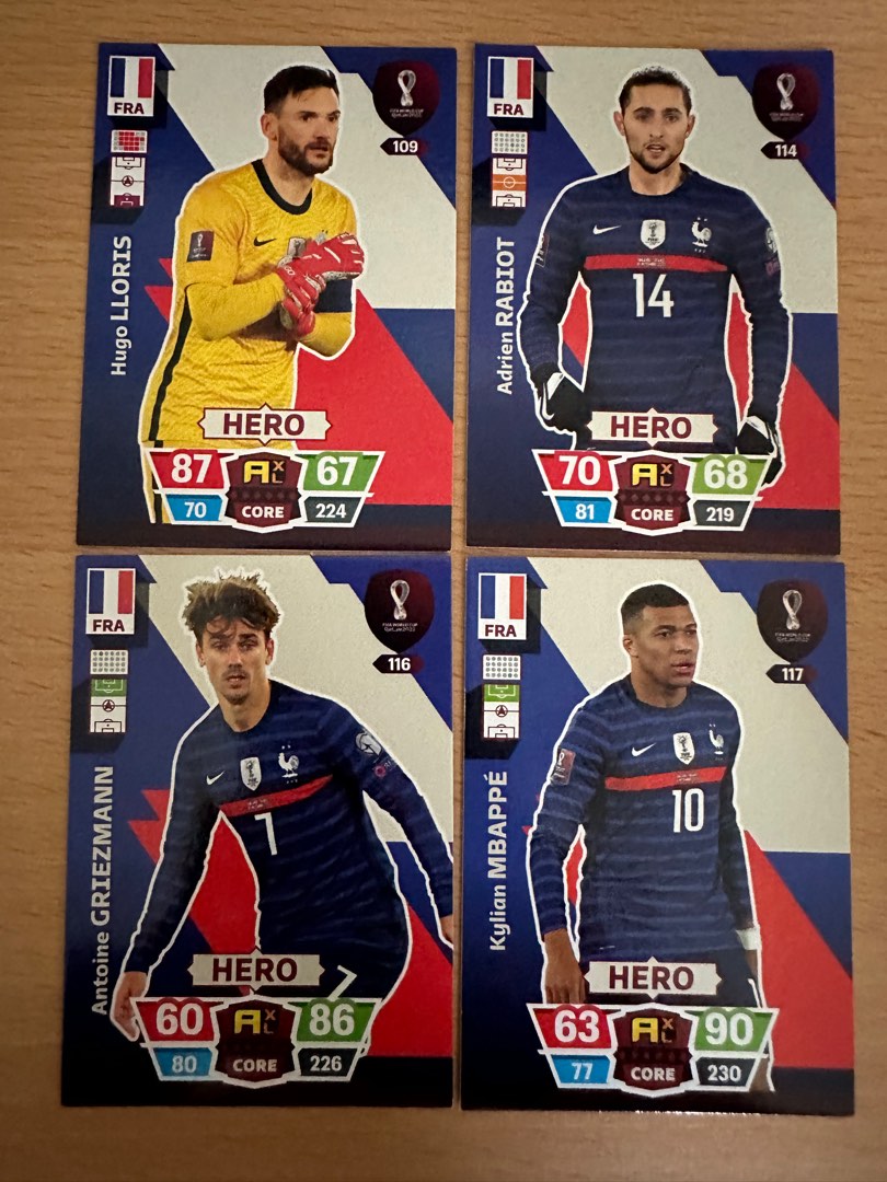 France World Cup cards Mbappe, Benzema, Coman, Griezmann, Rabiot