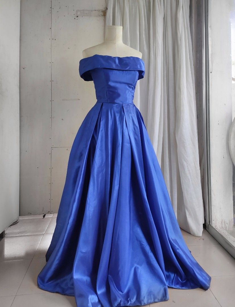 Caroline Royal Blue Simple Satin Evening Dress 2023 Off The Shoulde High  Side Split Vestidos Prom Gowns Party Custom Mad Color White US Size 14