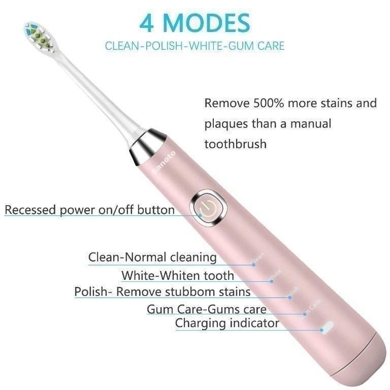 Hanasco Sonic Electric Toothbrush 2 Replacement Brush Heads 4 Modes