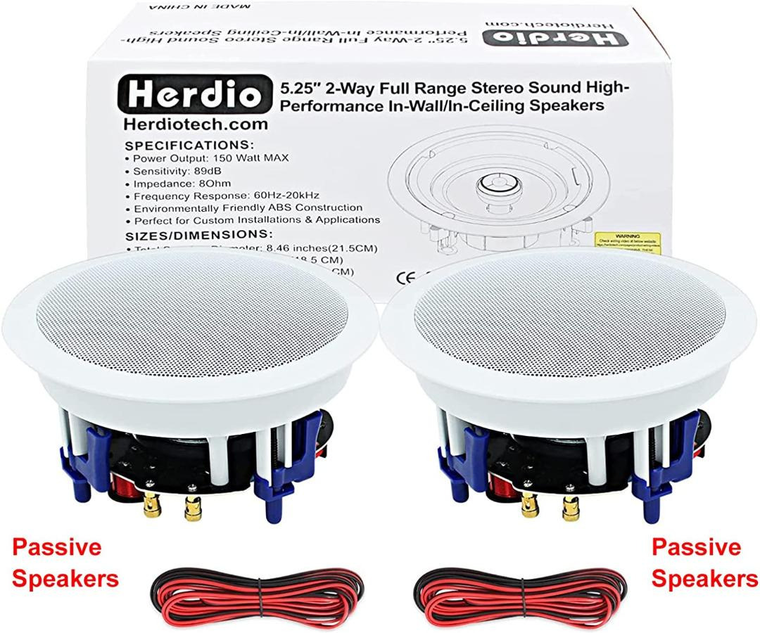 Herdio 5.25 Inches in Ceiling Wall Flush Mount Speakers 8Ohm 300 Watts ...