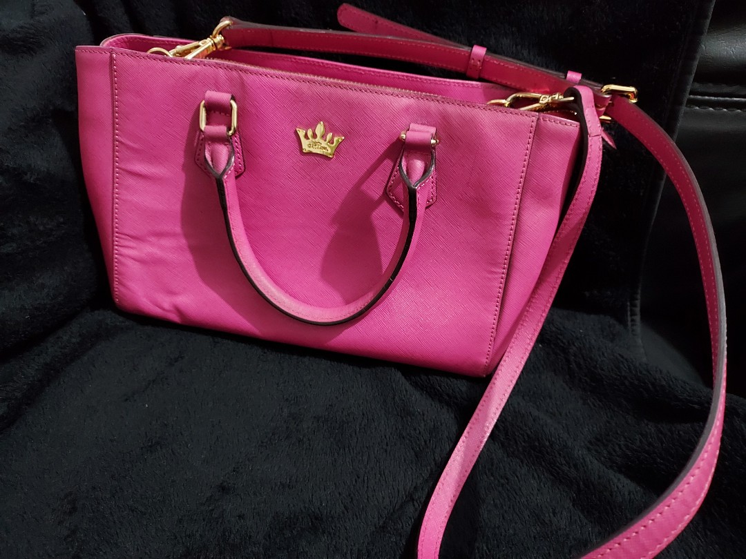 Hot Pink Lestina Faux Synthetic Leather Shoulder Bag, Women's Fashion ...