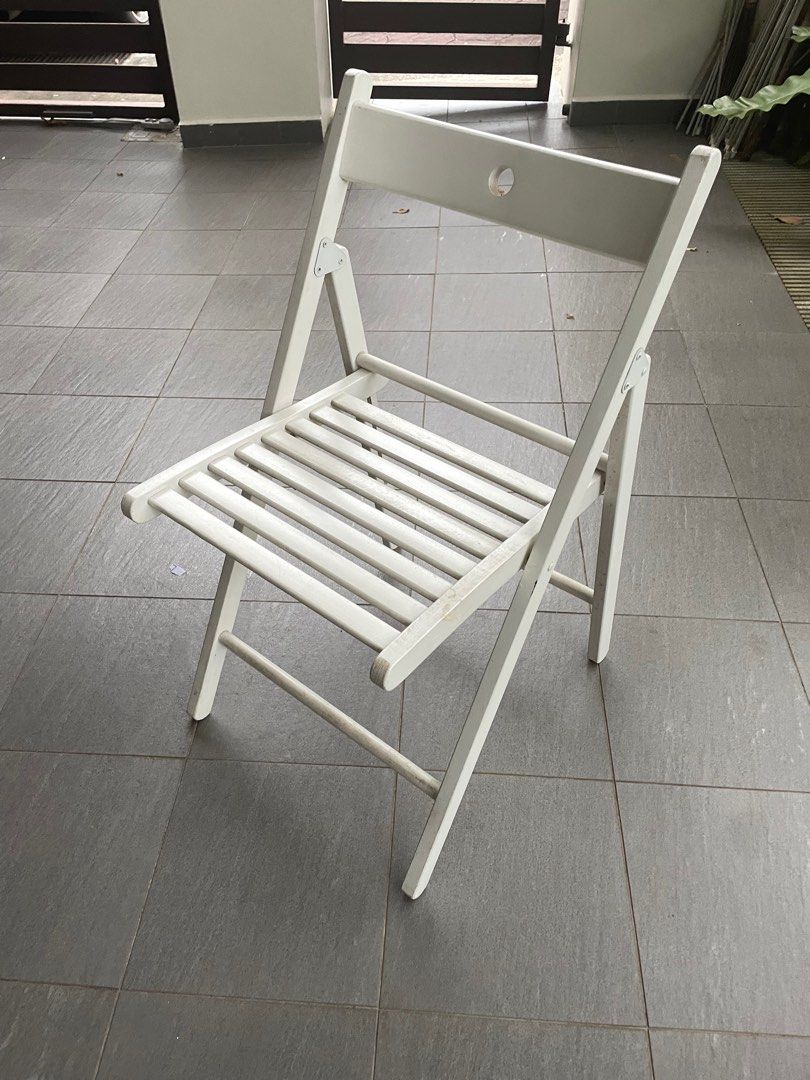 IKEA Chair white, folding, wooden (great condition), Furniture & Home