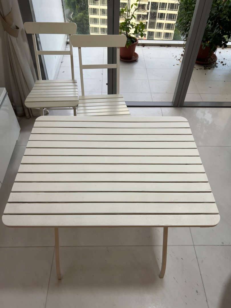 IKEA Outdoor Table & Chair white, Furniture & Home Living, Outdoor Furniture on Carousell