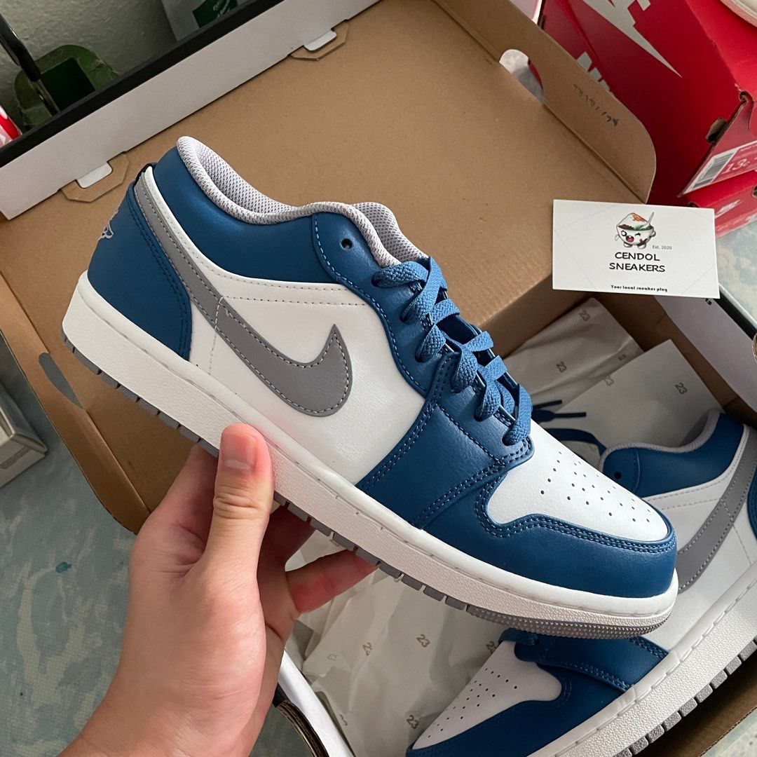 Jordan AJ 1 Low True Blue Cement Grey Men s Fashion Footwear