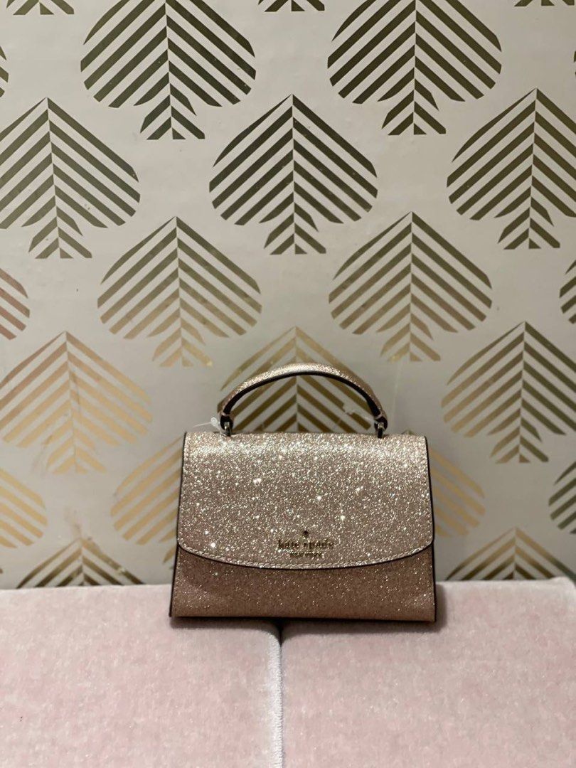 Kate Spade Tinsel Rose Gold Glitter Shoulder Tote Bag Handbag Holiday
