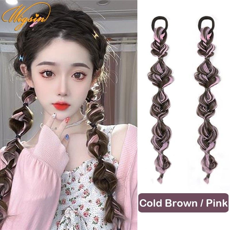 Korean Inch Bubble Twist Braids Korea Ponytail Wig With Elastic Black Rubber Band Kpop Fluffy Hair Extensions