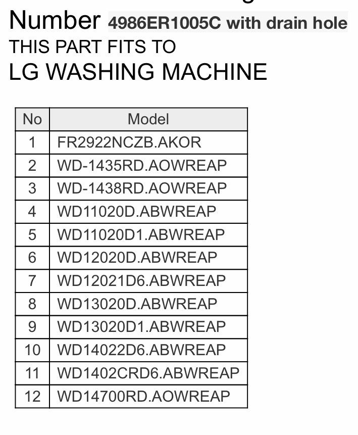 LG washing machine rubber seal gasket 4986ER1005C, Furniture & Home