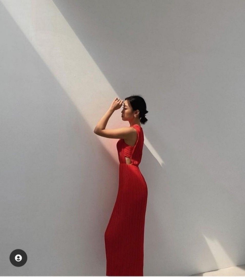 Love Bonito Jiselle Cut Out Pleated Dress Vermillion LB Lovebonito