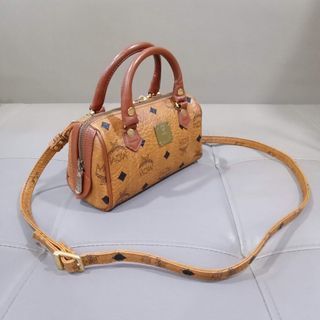 MCM mini Boston Bag Handbag Vicetos PVC leather Brown USED from Japan free  ship