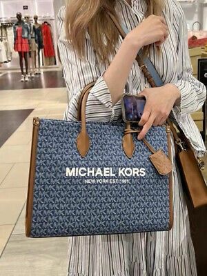 Michael Kors Mirella Medium EW Tote Brown MK Signature Satchel Shoulder Bag