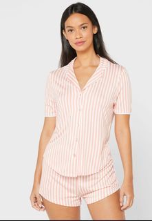 MISSGUIDED Shirt and Short Striped Pyjama Set