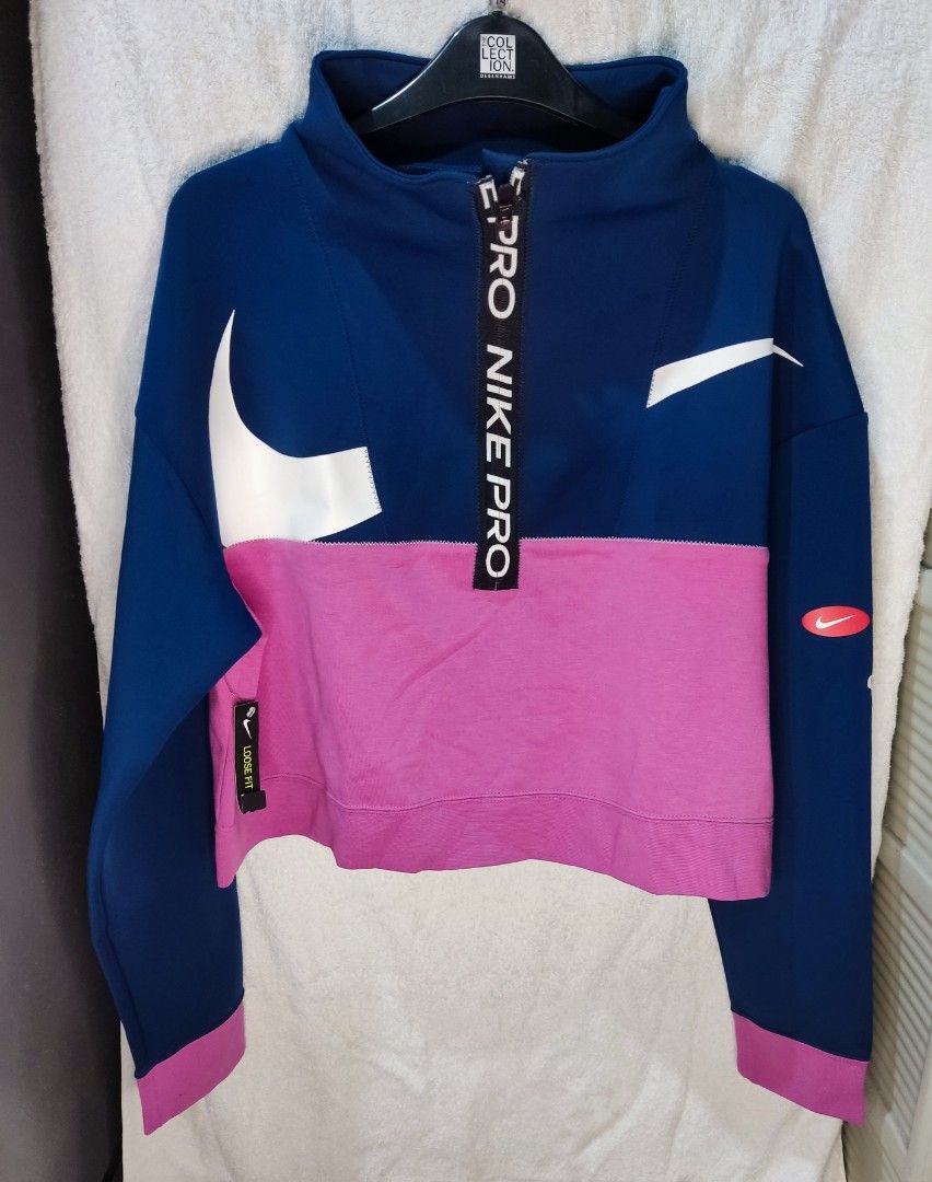 nike women's pro get fit colorblocked fleece half zip top