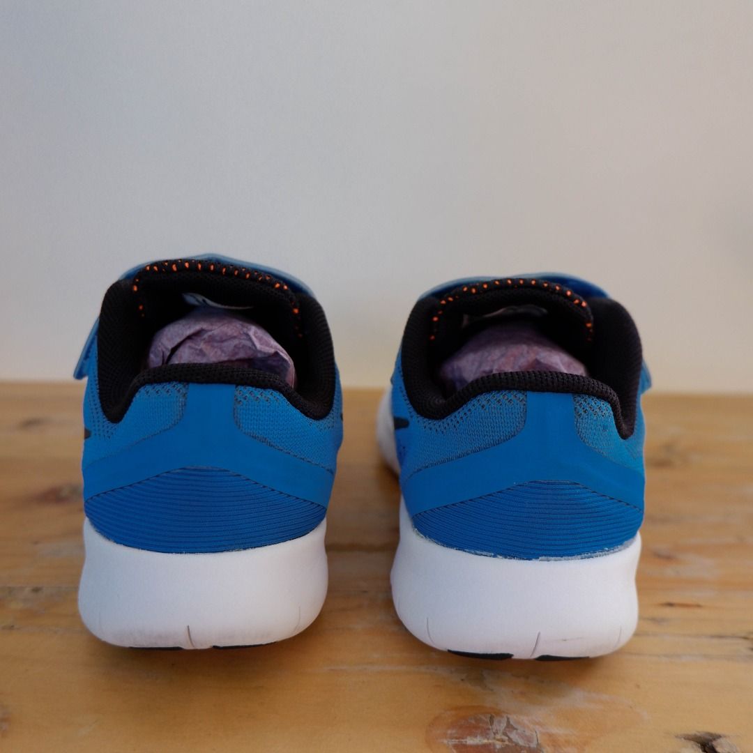 Nike Free Rn Little Kids 833991 400 Blue and Orange Hook and Loop