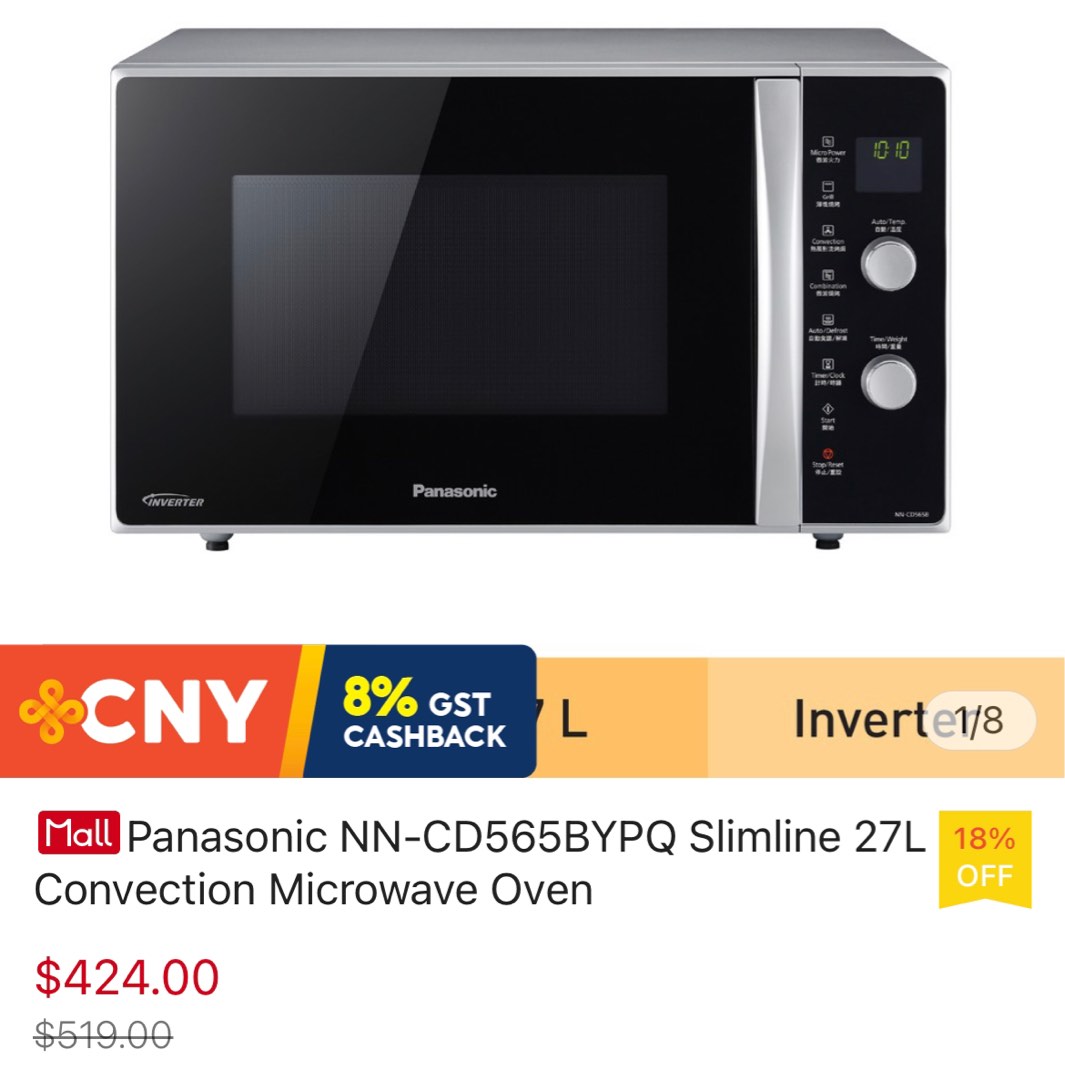 Panasonic slimline 27L convection microwave oven, TV & Home Appliances