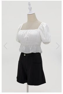 PEPLUM PUFF SLEEVE RUCHED TOP (WHITE) *BFF*