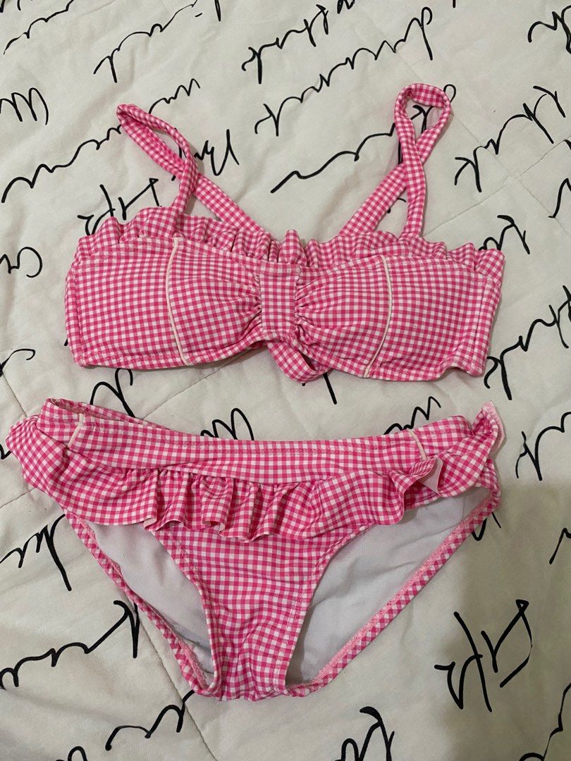 Pre- Order Custom NameSmocked Pink Gingham Two Piece Swimsuit
